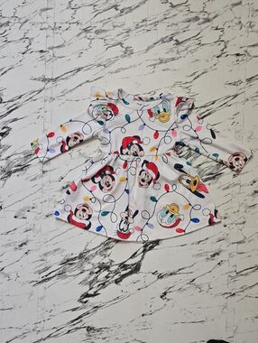 White Kids Holiday Dress with Mickey & Friends Print